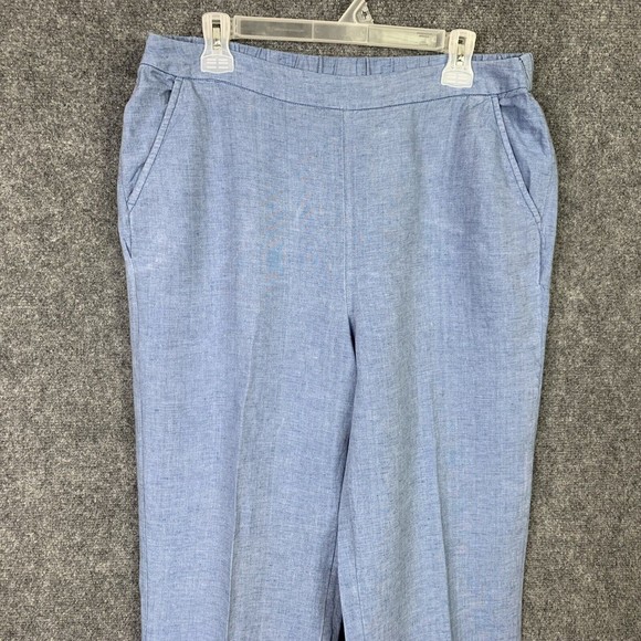 Chicos 2 T Linen Pull On Pants Blue Straight Leg Pockets Washable - Picture 2 of 10